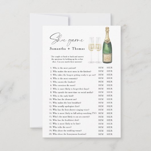 Champagne bruidsfeest Schoen spel Kaart (Voorkant)