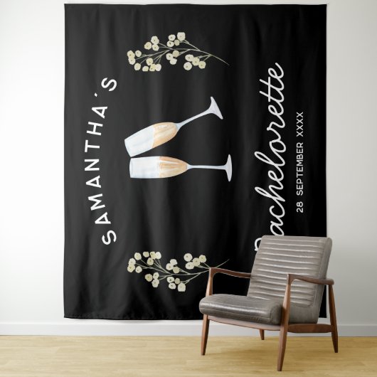 Champagne Bruidsmeisje Feest Achtergrond Boho Bloe Wandkleed (In situ)