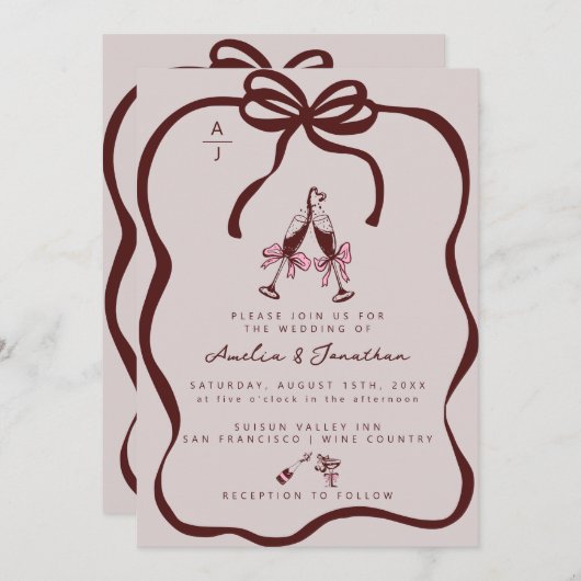 Champagne bruiloft uitnodiging (Voorkant / Achterkant)