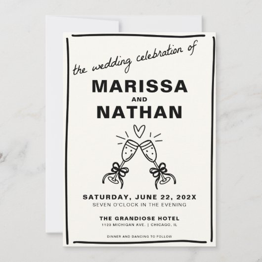 Champagne bruiloft uitnodiging (Voorkant)