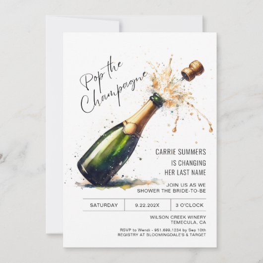 Champagne Bruiloftsfeest Kaart (Voorkant)
