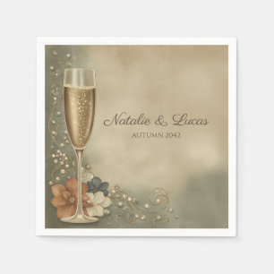 Champagne Bruiloftsfeest met Bloemen voor Koppels Servet