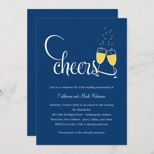 Champagne Bruiloftsjubileum Uitnodiging (Voorkant / Achterkant)