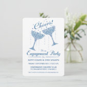 Champagne Bruiloftsuitnodiging Blauw Kaart (Staand voorkant)