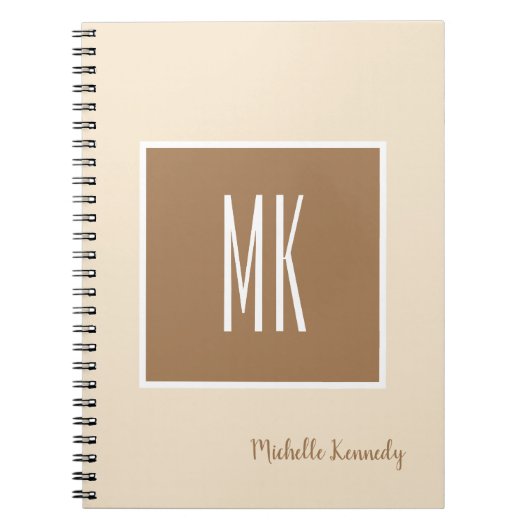 Champagne & Bruine Kleur Monogram Professioneel Notitieboek (Voorkant)