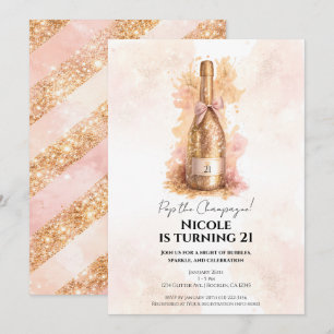 Champagne Bruisend & Gouden Glitter 21 21STE Verja Kaart