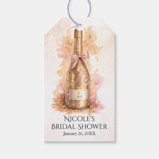 Champagne Bruisend & Gouden Glitter Bruiloftsfeest Cadeaulabel (Voorkant)