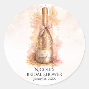 Champagne Bruisend & Gouden Glitter Bruiloftsfeest Ronde Sticker