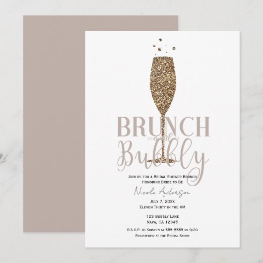Champagne Bruisend Roze Beige Bruidsfeest Brunch Kaart (Voorkant / Achterkant)