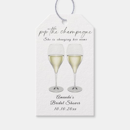 Champagne bruisende bruiloftsshower cadeaulabel (Voorkant)