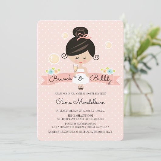 Champagne Brunch Bruids Douche Uitnodiging Aziatis (Staand voorkant)