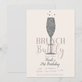 Champagne Brunch & Bubbels Zilveren Glitter Verjaa Kaart