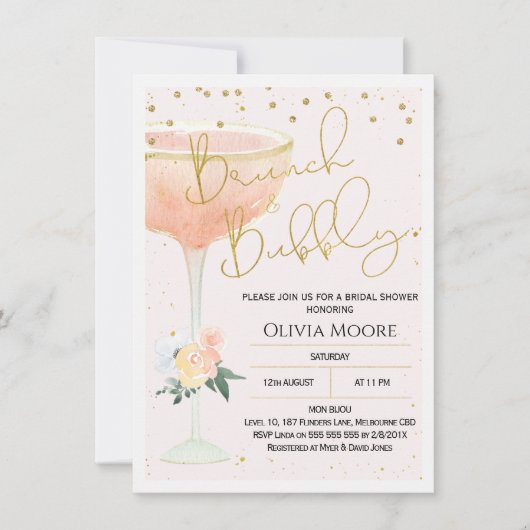Champagne Brunch Bubble Vrijgezellenfeest Invite Kaart (Voorkant)