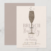 Champagne Brunch & Bubbly Gold Verjaardagsfeest Kaart (Voorkant / Achterkant)
