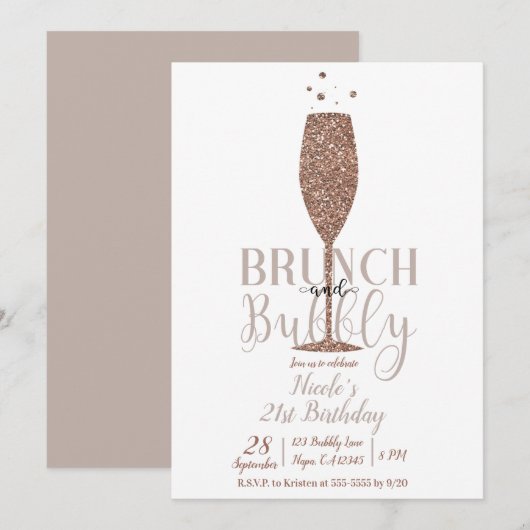 Champagne Brunch & Bubbly Roze Gouden Verjaardagsf Kaart (Voorkant / Achterkant)