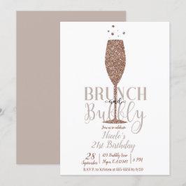 Champagne Brunch & Bubbly Roze Gouden Verjaardagsf Kaart