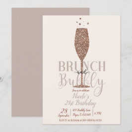 Champagne Brunch & Bubbly Roze Gouden Verjaardagsf Kaart