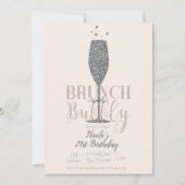 Champagne Brunch & Bubbly Zilveren Glitter Verjaar Kaart (Voorkant)