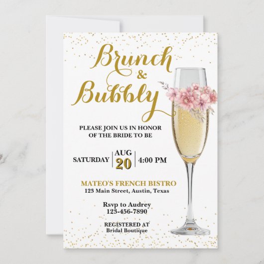 Champagne Brunch en Bruidsborrel Bruiloft Kaart (Voorkant)