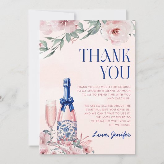 Champagne brunch en bruisende bruids-shower bedankkaart (Voorkant)