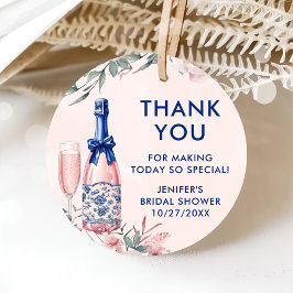 Champagne brunch en bruisende bruiloftsdouche bedankjes labels