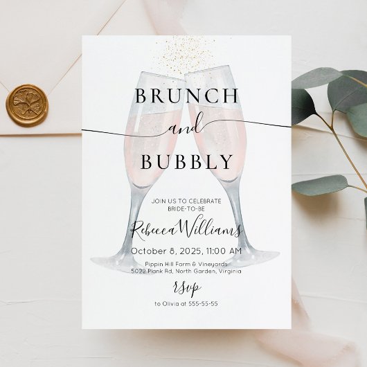 Champagne Brunch en Bruisende Bruiloftsuitnodiging Kaart