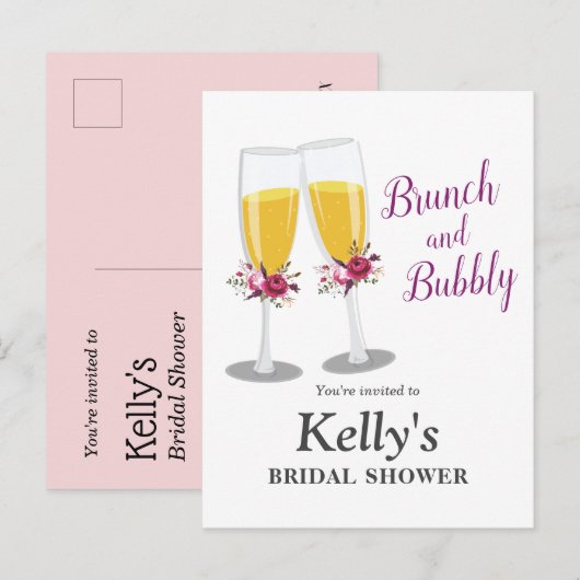 Champagne Brunch en Bubble-cheers jarig Uitnodiging Briefkaart (Voorkant / Achterkant)