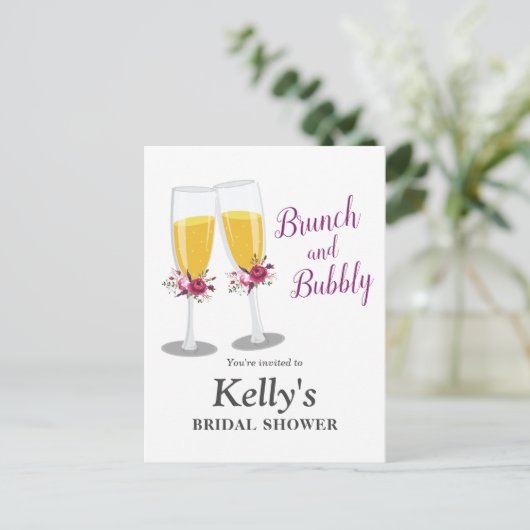 Champagne Brunch en Bubble-cheers jarig Uitnodiging Briefkaart (Staand voorkant)