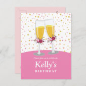 Champagne Brunch en Bubble-cheers jarig Uitnodiging Briefkaart (Voorkant / Achterkant)