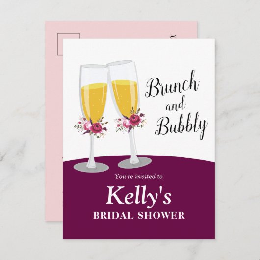 Champagne Brunch en Bubble-cheers jarig Uitnodiging Briefkaart (Voorkant / Achterkant)