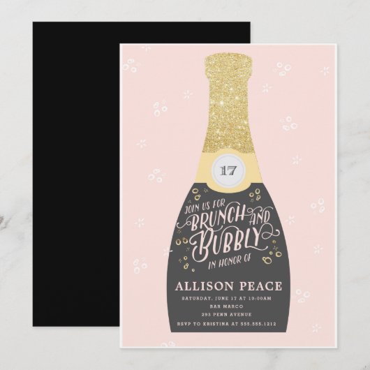 Champagne Brunch en Bubble Shower Invitation Kaart (Voorkant / Achterkant)