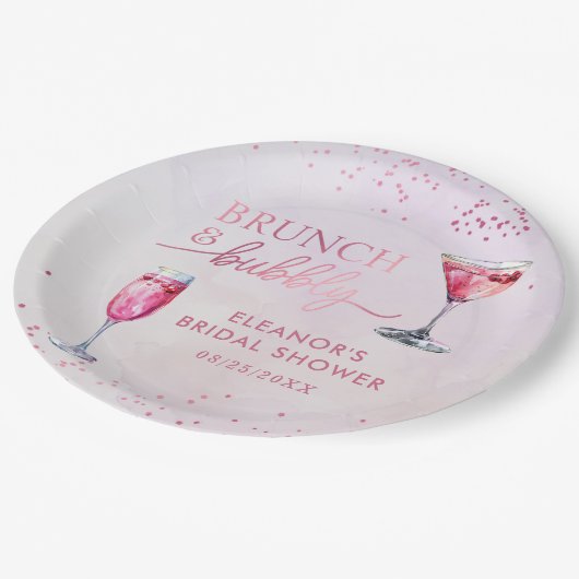 Champagne Brunch en Bubble Vrijgezellenfeest Papieren Bordje (Gekanteld)