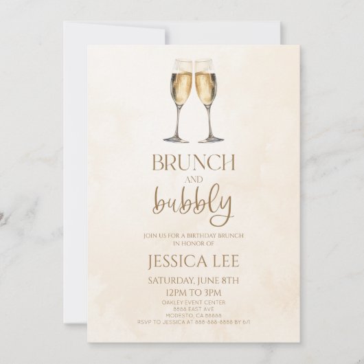 Champagne Brunch en Bubbly Verjaardagsfeest Brunch Kaart (Voorkant)