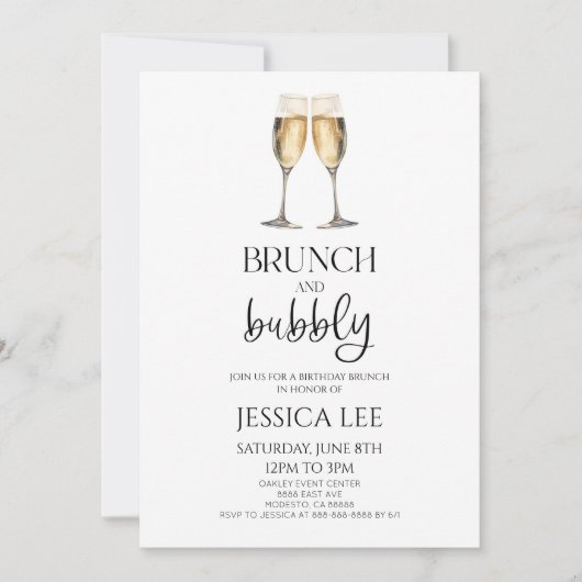 Champagne Brunch en Bubbly Verjaardagsfeest Brunch Kaart (Voorkant)