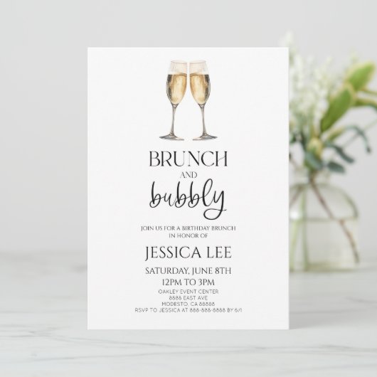 Champagne Brunch en Bubbly Verjaardagsfeest Brunch Kaart (Staand voorkant)