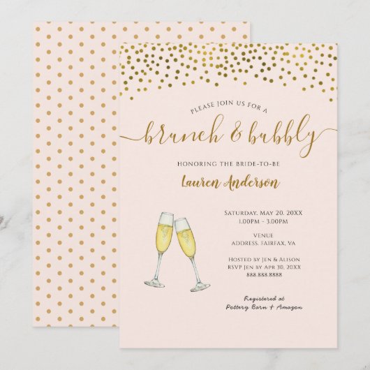 Champagne Brunch en bubbly vrijgezellenfeest Aankondiging (Voorkant / Achterkant)