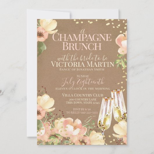 Champagne Brunch Sparkle Floral Vrijgezellenfeest Kaart (Voorkant)