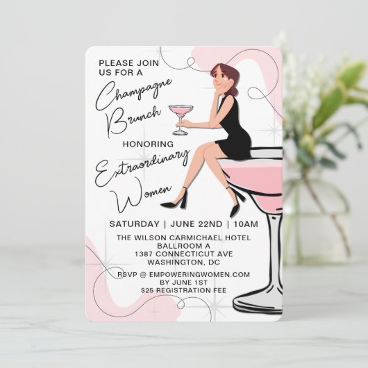 Champagne brunch voor vrouwen uitnodiging (Staand voorkant)