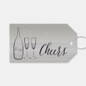 Champagne Bubble Cheers Silver Kerstfeestdag Cadeaulabel (Voorkant (Horizontaal))
