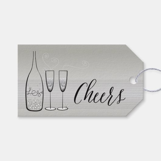 Champagne Bubble Cheers Silver Kerstfeestdag Cadeaulabel (Voorkant (Horizontaal))