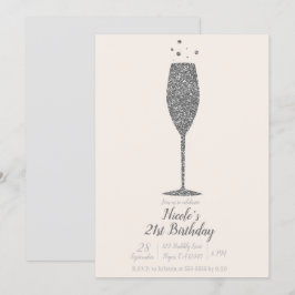 Champagne Bubble Silver Glitter Birthday Party Kaart