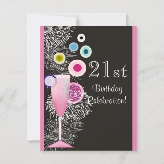Champagne Bubbles 21st Birthday Party Invitation Kaart (Voorkant)