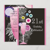 Champagne Bubbles 21st Birthday Party Invitation Kaart (Voorkant / Achterkant)