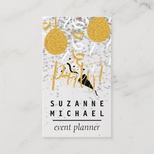 Champagne Bubbles Confetti Feest | Goud Feest Visitekaartje (Voorkant)