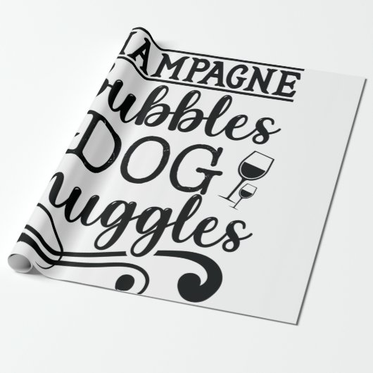 Champagne Bubbles & Dog Snuggles Cadeaupapier (Uitgerold)