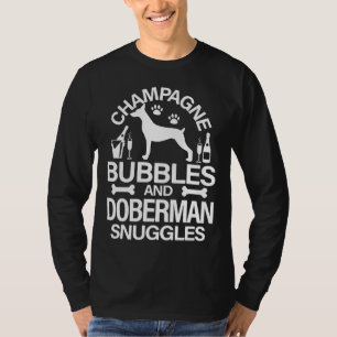 Champagne Bubbles en Doberman Snuggles Canine Dog T-shirt