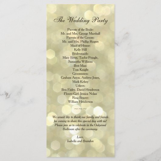 Champagne Bubbles Huwelijksprogramma Programmakaart (Achterkant)