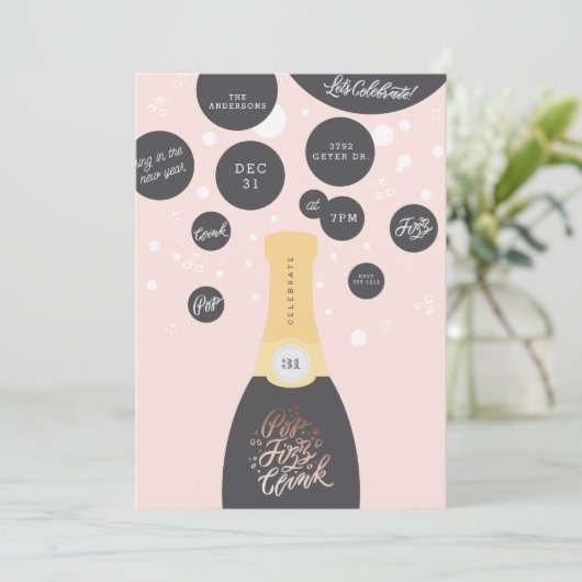 Champagne Bubbles | Nieuwe uitnodiging van Eve-par (Staand voorkant)