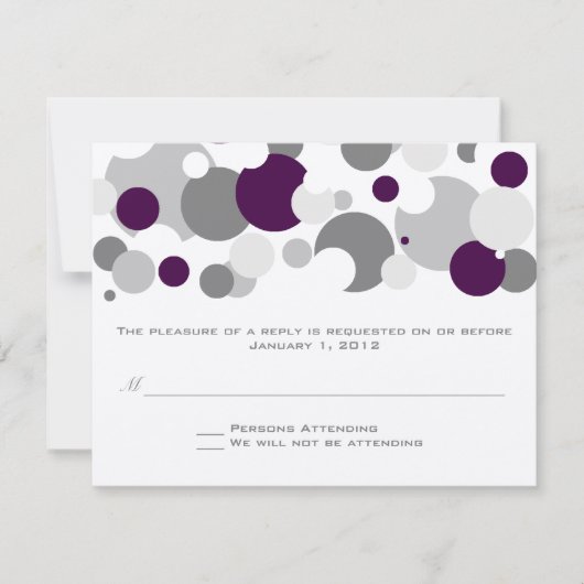 Champagne Bubbles Paars/Silver RSVP Kaartje (Voorkant)