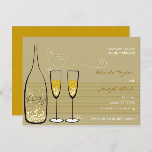 Champagne Bubbles viering redt de datum Aankondigingskaart (Voorkant / Achterkant)
